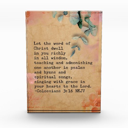 Kolossians 3:16 NKJ Bible Verse Image Fotoblock (Vorderseite)