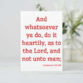 Kolossians 3:23 KJV Bible Verse Gruß Karte (Stehend Vorderseite)