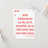 Kolossians 3:23 KJV Bible Verse Gruß Karte (Vorderseite/Rückseite Beispiel)