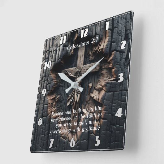 Kolossisten 2:7 Wurzeln im Glauben: Das Kreuz Quadratische Wanduhr (Winkel)