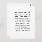 Kolossisten 3:23-24 Arbeiten Sie mit Ihrem ganzen  Postkarte (Vorne/Hinten)