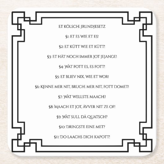 Kölsches Grundgesetz – Köln Cologne Jugendstil Rechteckiger Pappuntersetzer (Vorderseite)