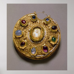 Kolt Medaillon, goldenes Set mit Perlen und Poster