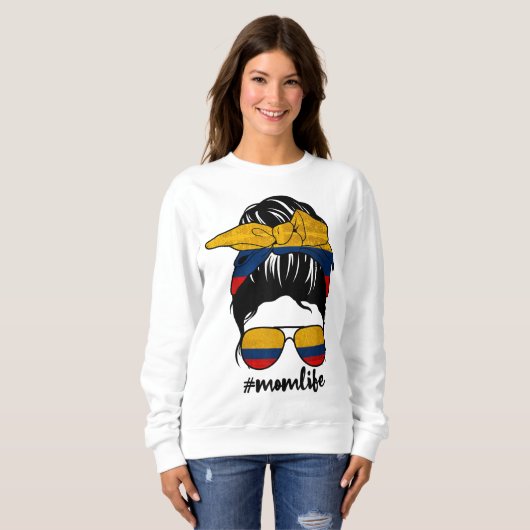 Kolumbianische Mama Messy Bun Colombia Pride Patri Sweatshirt (Vorne ganz)