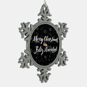 Kolumbianischer Amerikaner mit bilingualem Jahresd Schneeflocken Zinn-Ornament