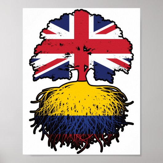 Kolumbien Britisch-UK Tree Roots Flag Poster (Vorne)