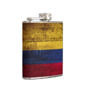 Kolumbien-Flagge auf altem hölzernem Korn Flachmann (Rechts)