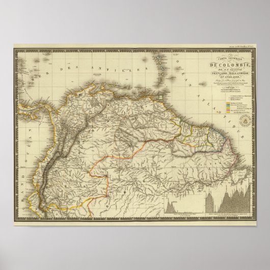 Kolumbien, Französisch-Guayana Poster (Vorne)