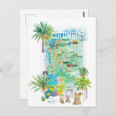 Kolumbien - Illustrierte Reisekarte Postkarte (Vorne/Hinten)