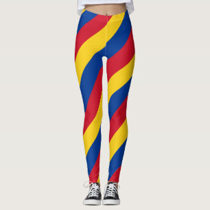 Kolumbien National Flag Colors Diagonal Striped Leggings