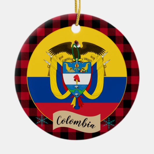 Kolumbien, Roter Büffel kariert und kolumbianische Keramik Ornament (Vorne)