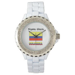 Kolumbien und kolumbianische Flagge mit Ihrem Name Armbanduhr