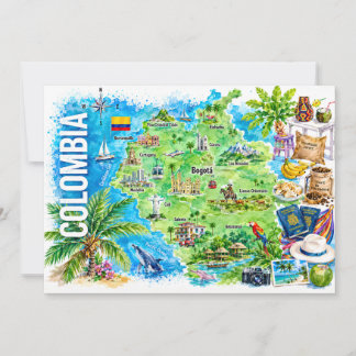 Kolumbien-Wasserfarben-Reisekarten-Postkarte Einladung
