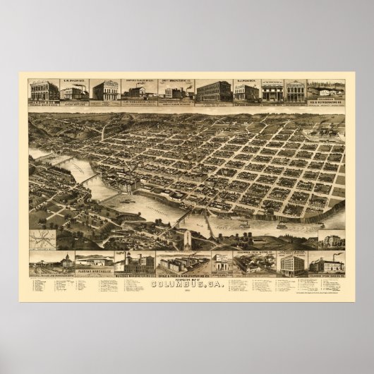 Kolumbus, GA Panorama Karte - 1886 Poster (Vorne)