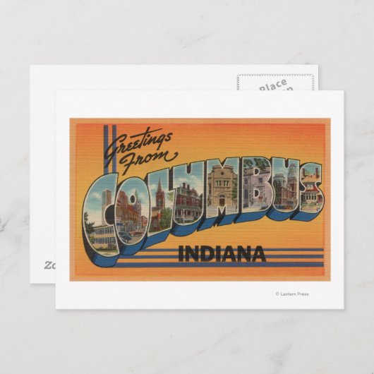 Kolumbus, Indiana - Große Buchstabenszenen Postkarte (Vorne/Hinten)
