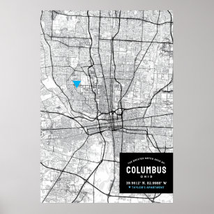 Kolumbus, Ohio Stadtplan + Ort markieren Poster