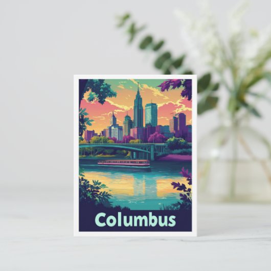 Kolumbus Ohio Vintage Reise Illustration Postkarte (Stehend Vorderseite)