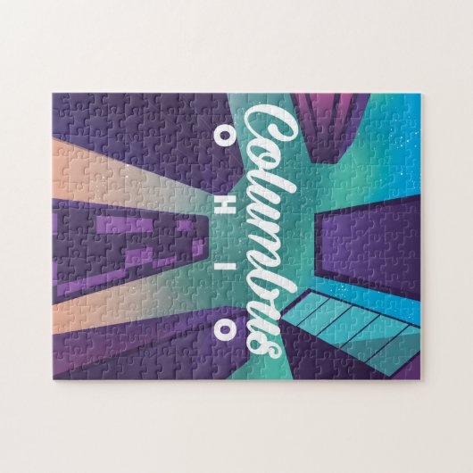 Kolumbus Ohio Wolkenkratzer Reiseplakat drucken. Puzzle (Horizontal)