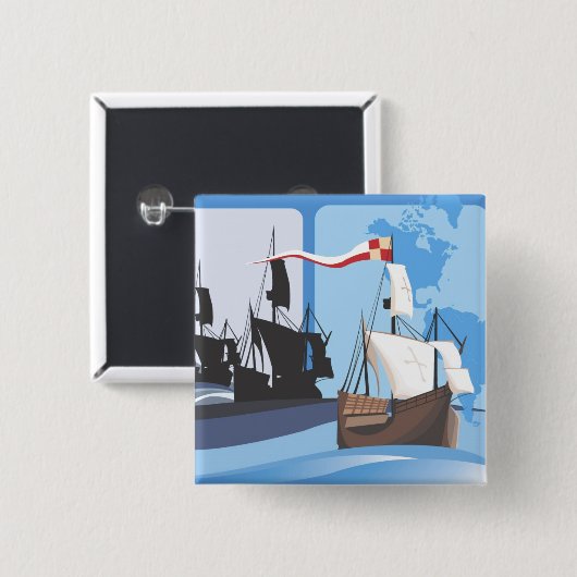 Kolumbus segelt im Ozean Blue - Button (Vorne & Hinten)