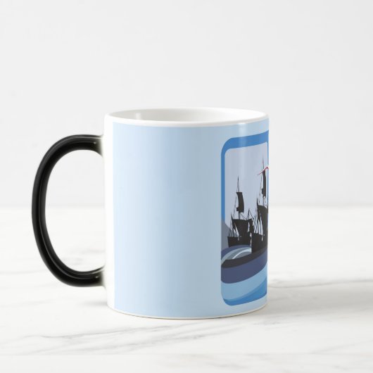 Kolumbus segelt im Ozean Blue - Verwandlungstasse (Links)