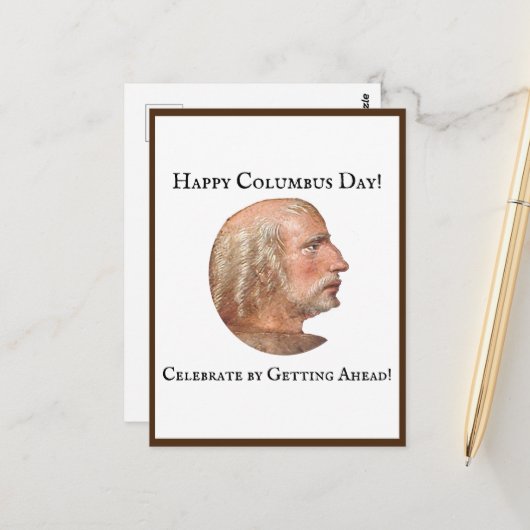 Kolumbus-Tag: Der lustige Witz Postkarte (Vorderseite/Rückseite Beispiel)