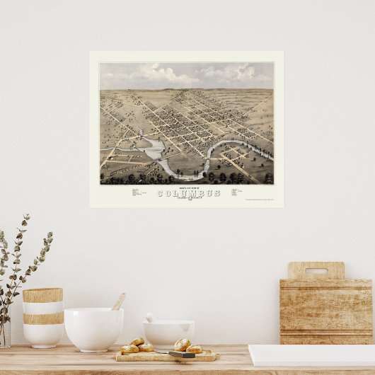 Kolumbus, WI Panorama Karte - 1868 Poster (Küche)