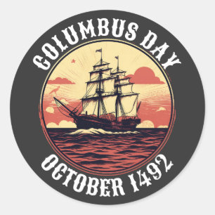 Kolumbustag Segelboot Vintage Sonnenuntergang Runder Aufkleber