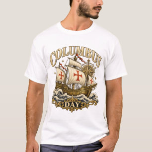 Kolumbustag Vintage Schiff & Goldkompass T-Shirt