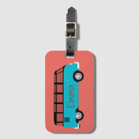 Kombi Van in blau und orange mit Namen Gepäckanhänger (Vorderseite Vertikal)