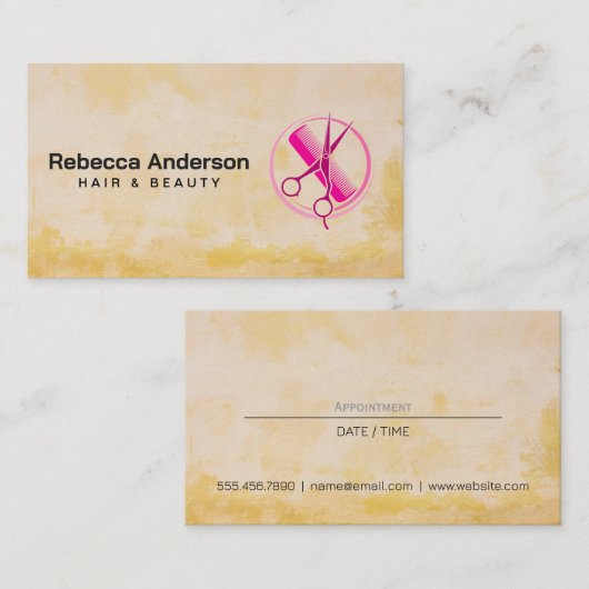 Kombierlogo (Hot Pink Scissor Comb) | Hair Stylist Terminkarte (Vorne/Hinten)