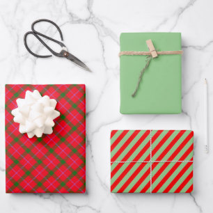 Kombination aus Tartan und Stripe Geschenkpapier Set