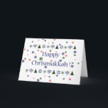 Kombinierte Gruß-Karte Weihnachtschanukkas Feiertagskarte<br><div class="desc">Glückliches Chrismukkah! Oder war es, fröhliches Chanumas? Jede Weise, wenn Sie eine der Millionen sind, die 2 Winterurlaube an Ihrem Haus haben, ist hier eine große Grußkarte für Ihr! Verziert in Rotem, grün und im Blau mit Davidssternen, Weihnachtsbäume, Chanukah Menorahs und Schnee blättert ab! Löschen Sie Innere für Ihre Mitteilung....</div>