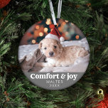Komfort & Freude Foto und Name Moderne Weihnachten Ornament<br><div class="desc">Das "Comfort & Joy Foto & Name Modern Christmas Gray Ornament" ist ein personalisiertes und elegantes Urlaubsgeschenk, das sich perfekt für Freunde, Familie, Kollegen und Ihre geliebten Haustiere eignet. Dieses fein gestaltete Ornament besticht durch ein modernes Design, das mit der herzlichen Botschaft von "Comfort & Joy" geschmückt ist. Was es...</div>