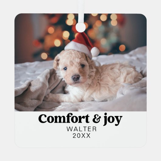 Komfort & Freude Foto und Name Moderne Weihnachten Ornament Aus Metall (Rückseite)