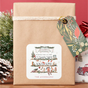Komfort & Freude   Fröhliche kleine Weihnachten  Quadratischer Aufkleber