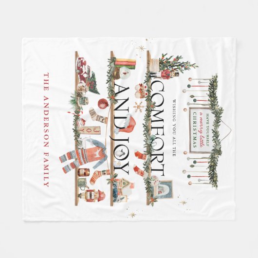 Komfort und Freude | Frohe kleine Weihnachten Fleecedecke (Vorderseite (Horizontal))