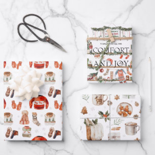 Komfort und Freude   Weihnachtsbilder in Aquarelle Geschenkpapier Set