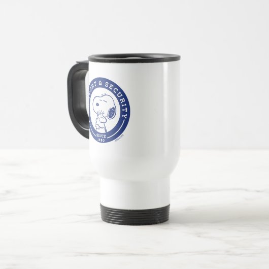 Komfort und Sicherheit | Snoopy & Woodstock Hug Reisebecher (Vorderseite Links)