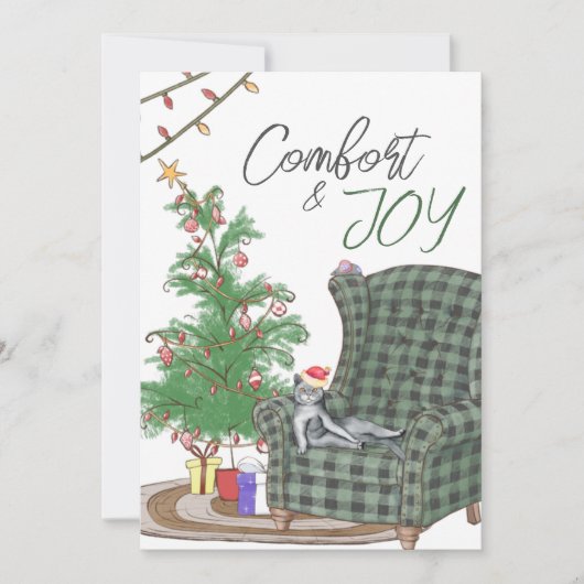 Komfortable Weihnachts Cat Comfort & Joy Holiday C Dankeskarte (Vorderseite)