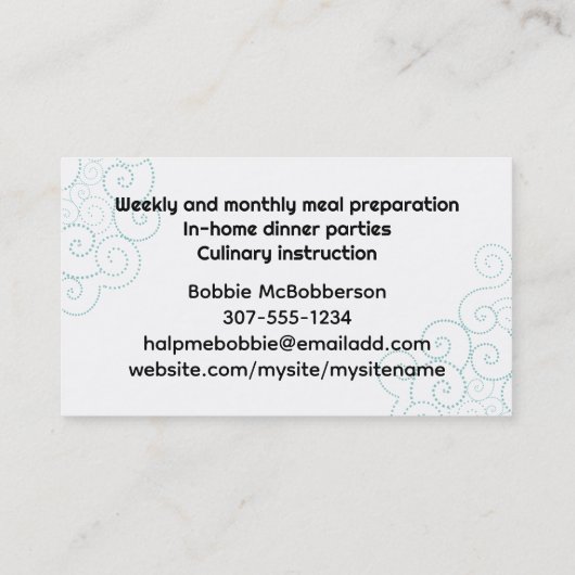 Komfortküche Koch Catering kulinarisch Visitenkarte (Rückseite)