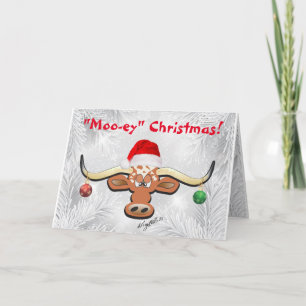 Komische Longhorn-Steer-Weihnachtskarte Feiertagskarte