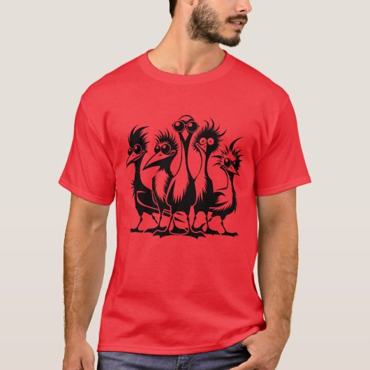 Komische Lustige Vogelgruppe Junge T-Shirt (Vorderseite)