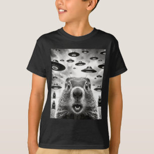 Komische Murmeltiere Selfie mit außerirdischem UFO T-Shirt