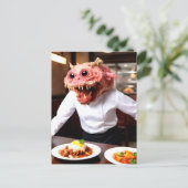 Komischer lustiger Monster Kellner Postkarte (Stehend Vorderseite)