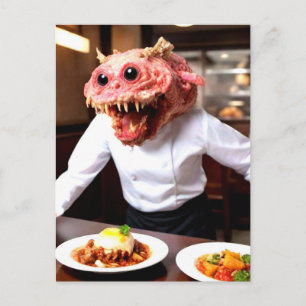Komischer lustiger Monster Kellner Postkarte