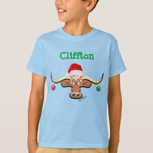 Komischer Weihnachts-Longhorn-Ochse T-Shirt