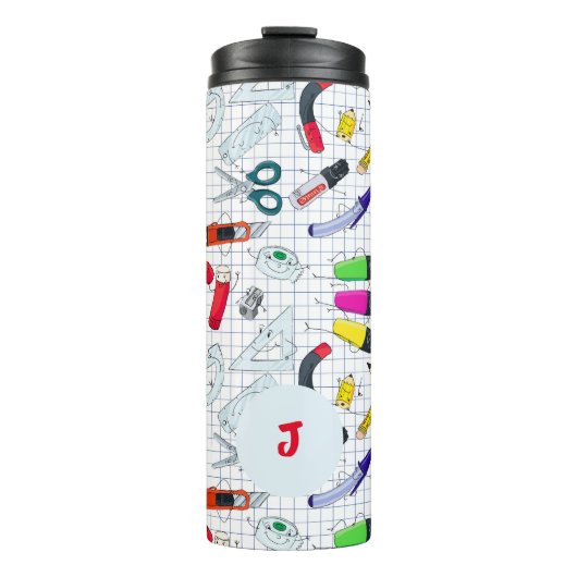 Komisches Design mit Schulbedarf. Benutzerdefinier Thermosbecher (Vorderseite)