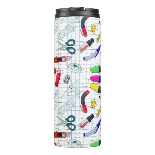 Komisches Design mit Schulbedarf. Benutzerdefinier Thermosbecher (Rückseite)