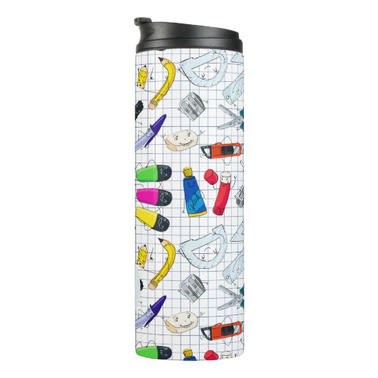 Komisches Design mit Schulbedarf. Benutzerdefinier Thermosbecher (Nach rechts gedreht)