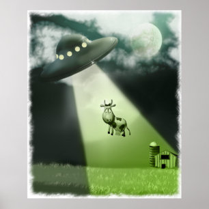 Komisches UFO-Kuh-Abduktions-Plakat Poster